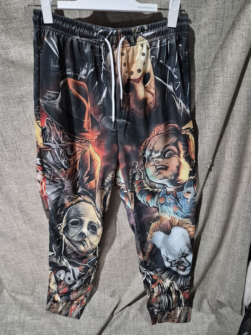 Black Horror Character Graphic Jogger Pants for Men